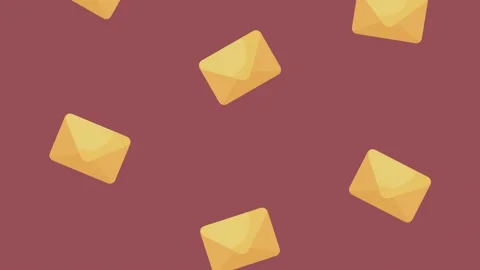 Animated golden envelopes falling down on burgundy background, concept of m.. Stock Footage 333290288