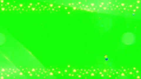 Animated golden heart borders over bright green screen background with floating Stock Footage 345211505