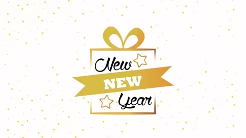 Animated golden new year gift box design with festive confetti falling on a.. 動画素材 338399366