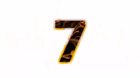 Animated golden numbers 7 with fire shadows on a white background Video stock 130337776