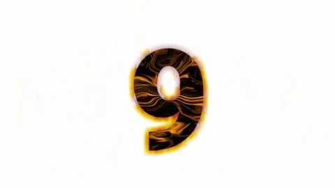Animated golden numbers 9 with fire shadows on a white background Stock Footage 130338044