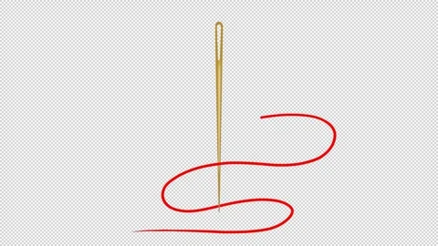 Animated golden sewing needle with red thread. Stock Footage 280774729