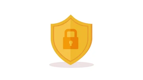 Animated golden shield with padlock icon symbolizing cybersecurity and data.. Stock Footage 338314412