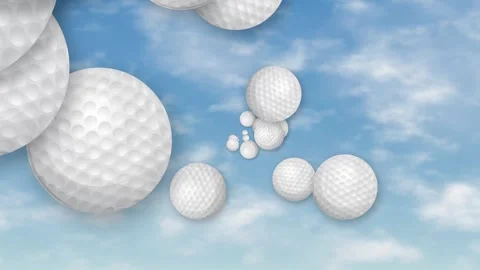 Animated Golf Balls Flying Through Blue Sky with Clouds Stock Footage 344851101