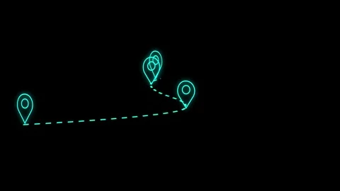 Animated gps navigation route map neon glowing teal location pins travel te.. Stock Footage 317140693