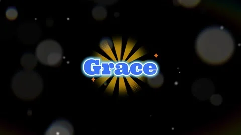Animated grace text overlay featuring golden sunburst rays against black Видео 345129125