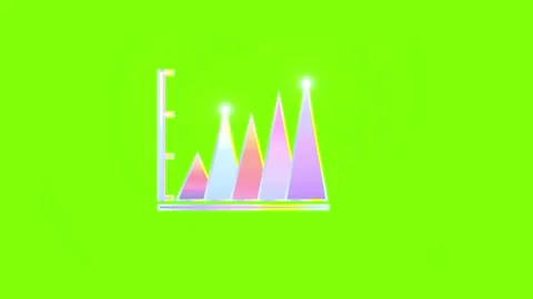Animated gradient bar chart icons displayed against a vibrant bright neon green Stock Footage 346121234