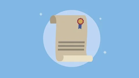 Animated graduation diploma scroll with gold seal and blue ribbon on light .. Stock Footage 334526217