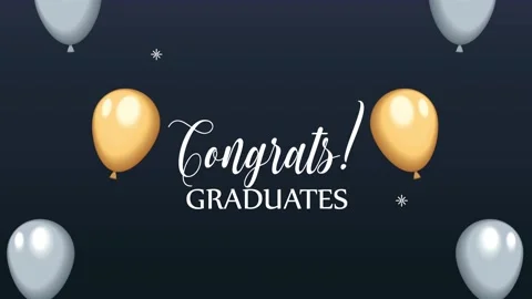 Animated graduation greeting card featuring balloons and elegant script tex.. Vídeo Stock 338423442