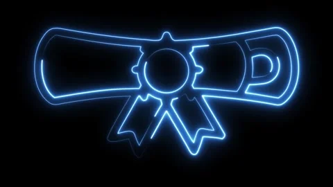 Animated graduation scroll shimmering with bright blue light on a black Stock Footage 321386071