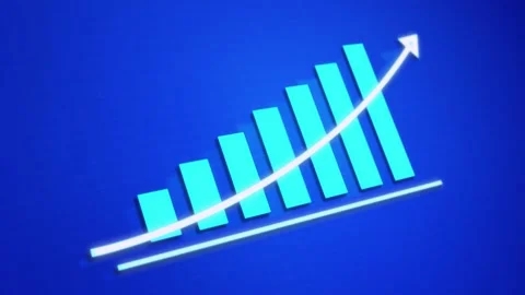 Animated graph bar and arrow up with blue background, business chart animation Stock Footage 303450467