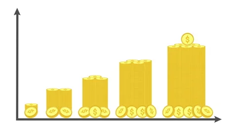 Animated graph growth chart from money coin gold getting higher. Stock Footage 273079735