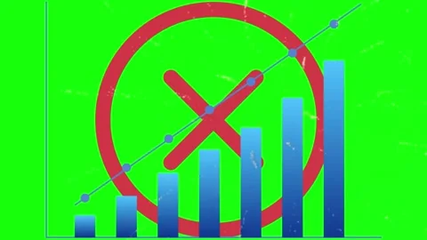 Animated graph with red x on green background Video stock 337523599