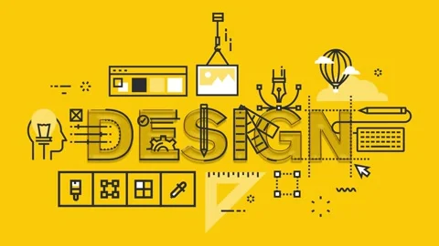 Animated Graphic design elements on yellow background Stock Footage 340282633