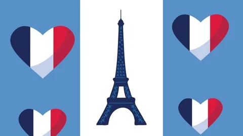Animated graphic featuring Eiffel Tower silhouette and French flag hearts o.. 動画素材 338425593
