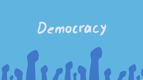 Animated graphic illustration featuring word democracy with raising clenche.. Stock-Footage 338986663