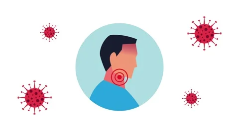 Animated graphic illustration of human profile showing symptoms of sore thr.. Video stock 339049020