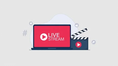 Animated Graphic of Laptop Displaying Live Stream Content - Transparent Stock Footage 345559325