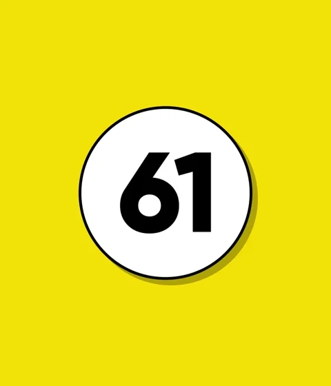 Animated graphic of number 61 appearing inside white circle on yellow backg.. Stock Footage 332396524