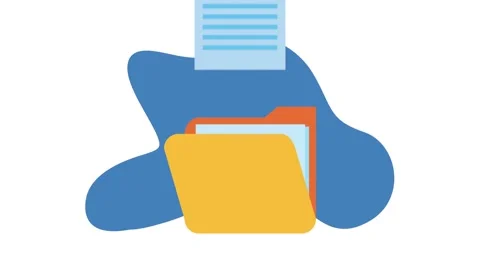 Animated graphic of yellow folder with paper document icon on blue abstract.. Stock Footage 338428916