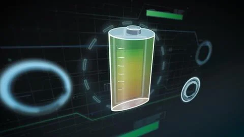 An animated graphical representation of a battery being charged, symbolizing Stock Photos