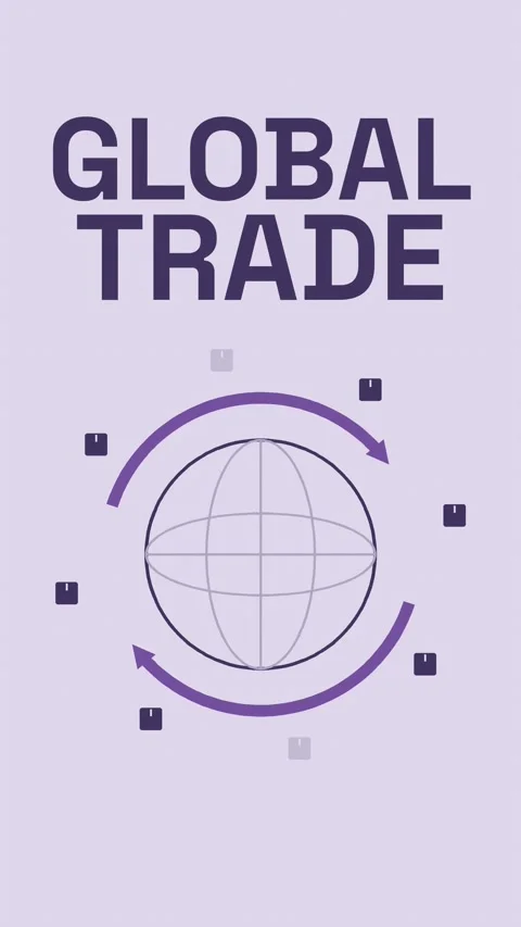 Animated graphics symbolizing global trade, featuring a globe and arrows. The Video stock 347056409