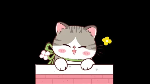 Animated Gray Kitten Emerging from a Flower Garden Transparent Background Stock Footage 282789389