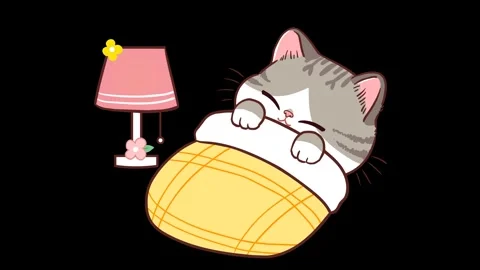 Animated Gray Kitten Turning Off the Lamp to Sleep Transparent Background Stock Footage 282789611