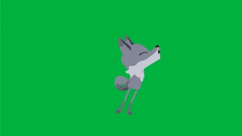 Animated gray wolf character on green screen perfect for animal kids Stock Footage 308867932