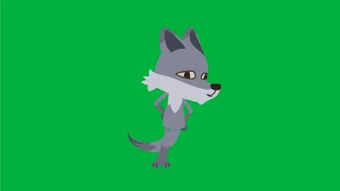 Animated gray wolf character on green screen ideal for animal kids Stock Footage 308867940