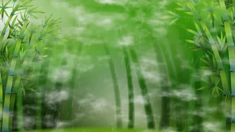 Animated Green Bamboo Forest with Heavy Rain and Fog Loop Stock Footage 346116076