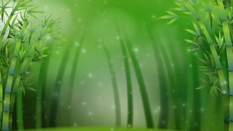 Animated Green Bamboo Forest with Magic Glowing Particles Drifting Upward Stock Footage 339516101
