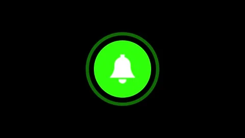 Animated green bell notification icon with pulsing light rings on black bac.. Stock Footage 329145101