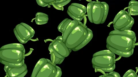 Animated Green Bell Peppers Falling Downward on Black Background Stock Footage 345118028