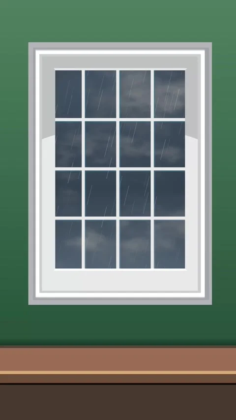 Animated Green Building Facade with Rain Falling Outside Windows Stock Footage 346427468