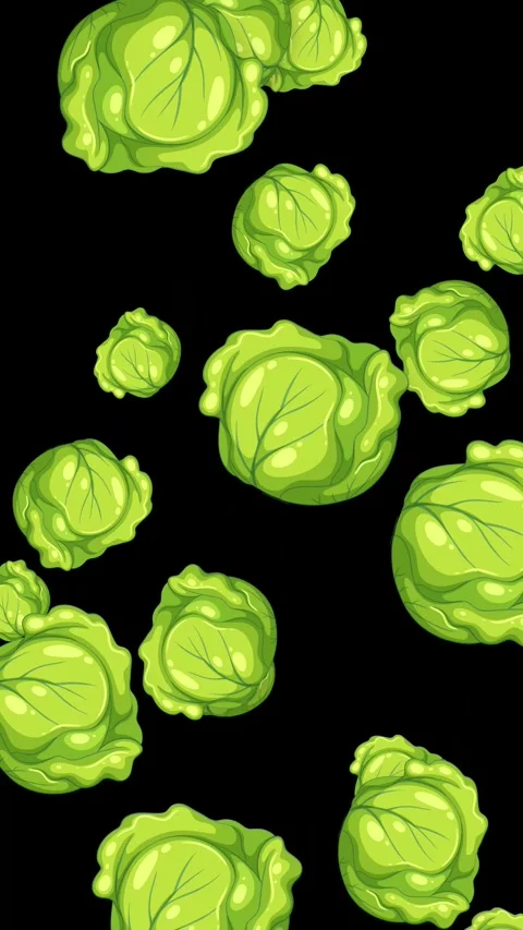 Animated Green Cabbage Falling Down Against a Black Background Vidéo 345197723