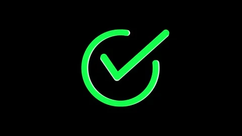 Animated green checkmark symbol loop a bright neon icon inside a circular Stock Footage 341375967