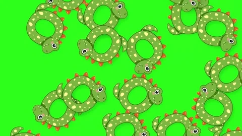 Animated Green Dinosaur Inflatable Rings Falling Against a Green Screen Stock Footage 342721708
