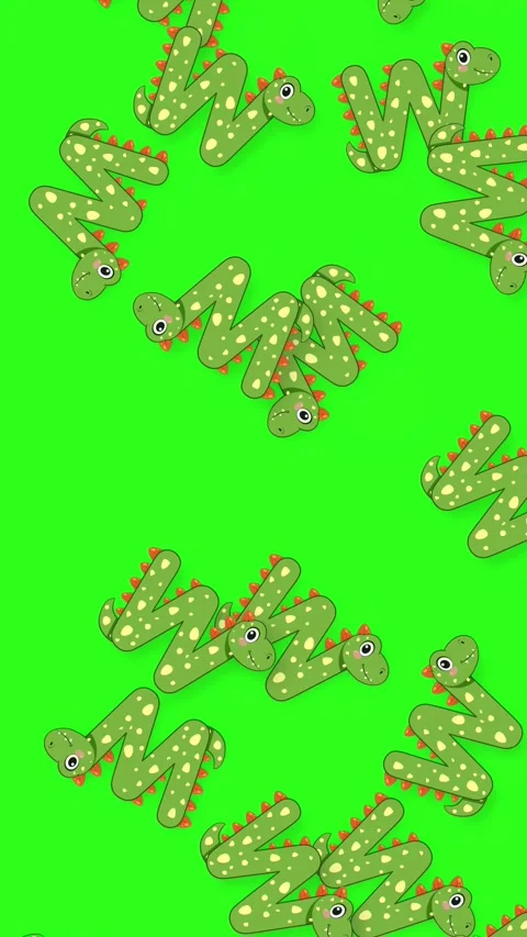 Animated Green Dinosaur Letter M Objects Falling on Green Background Stock Footage 343472040