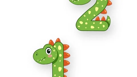 Animated Green Dinosaur Numbers Falling Downward on White Background Stock Footage 341723639