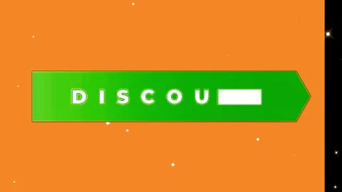 Animated green discount button emerging on bright orange background with Stock Footage 346042922