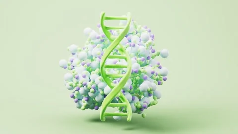 Animated green DNA helix structure rotating with molecular particles and ab.. Stock Footage 332389995