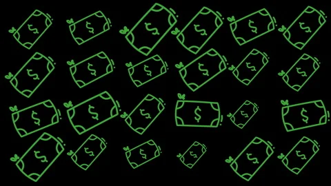 Animated Green Dollar Bills Falling Motion Background Loop Money Finance Concept Video stock 346946846
