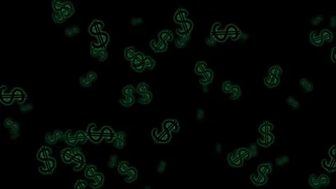 Animated green dollar signs falling on black background stock video Vidéo 344607661