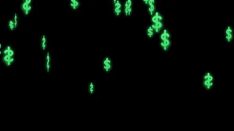 Animated green dollar signs falling on black background Stock Footage 344607729
