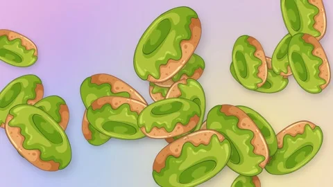 Animated Green Glazed Donuts Falling Over Pastel Mesh Gradient Background Stock Footage 344936359