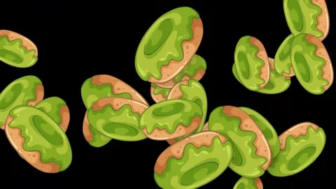 Animated Green Glazed Donuts Falling Against a Solid Black Background Stock Footage 345117901