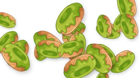 Animated Green Glazed Donuts Falling Against a Solid White Background Stock Footage 345297141