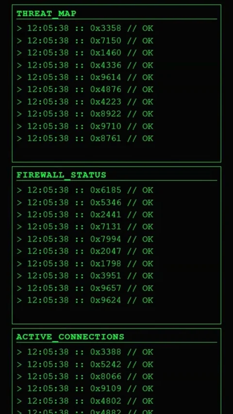 Animated Green Hacking Terminal Dashboard with Real-Time Data Streams Stock Footage 339156625