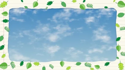 Animated Green Leaf Notebook Border Over Blue Sky and Clouds Stock Footage 346435954